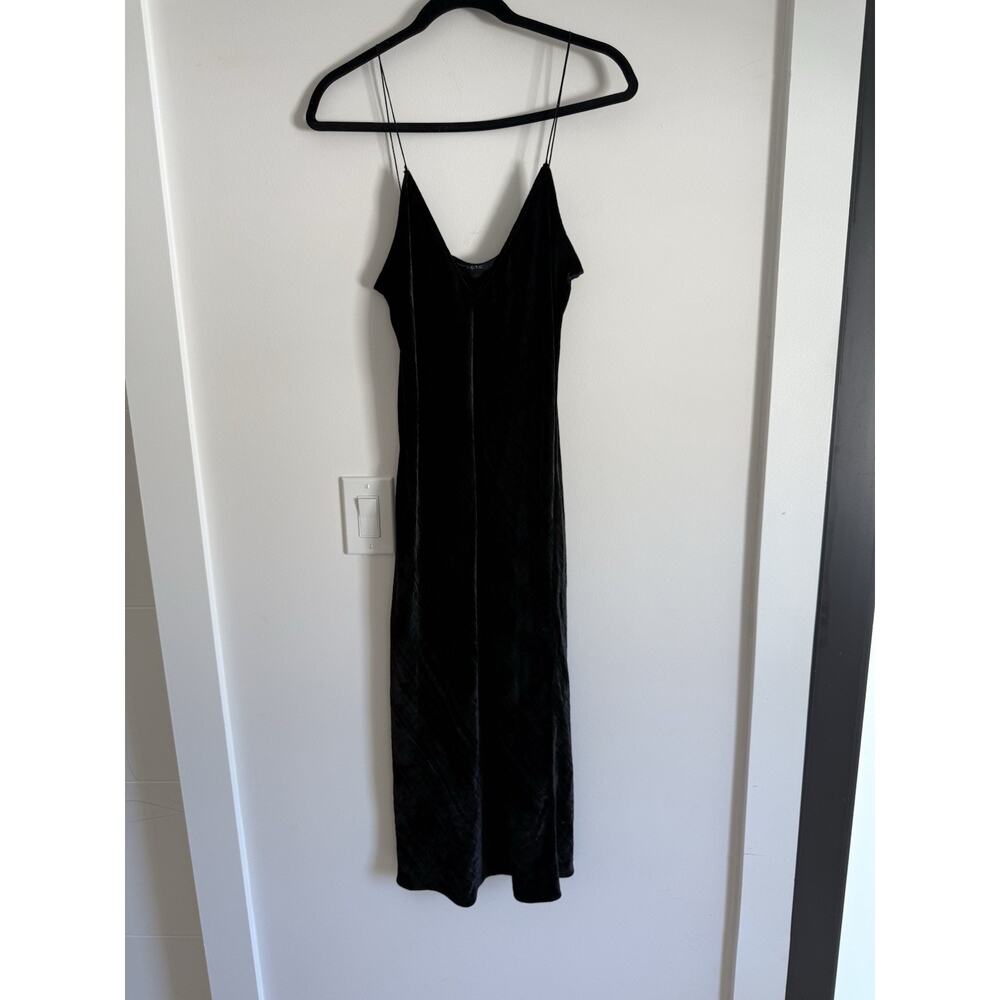 A.O.T.C Black Velvet V Neck Spaghetti Strap Midi Slip Dress